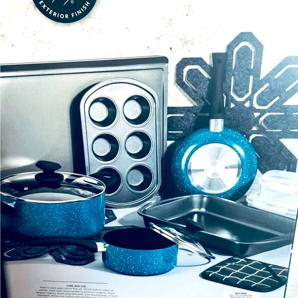 New Brooklvn Steel Co. Venus Nonstick Aluminum 16-Pc.Cookware Set blue cooking